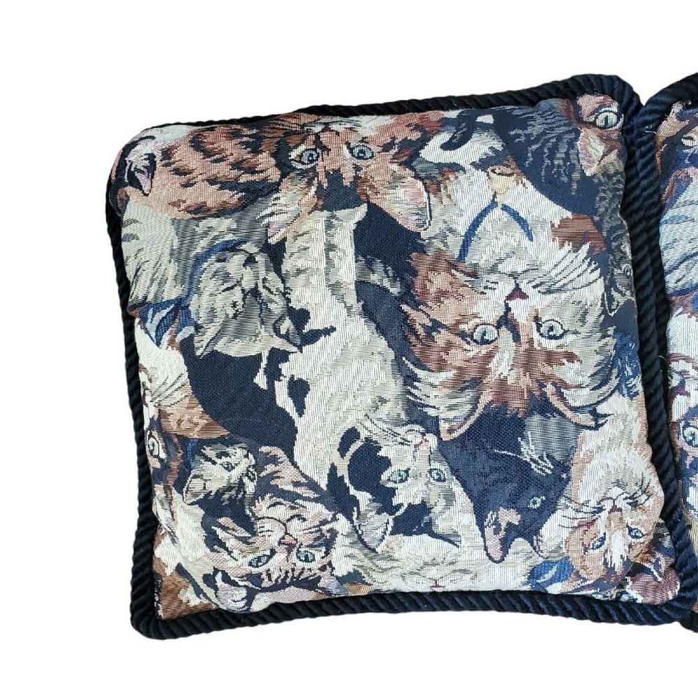 Vintage 90s Cat Kitty Face Tapestry‎ Throw Pillows Set Of 2 12x13 - Picture 6 of 6